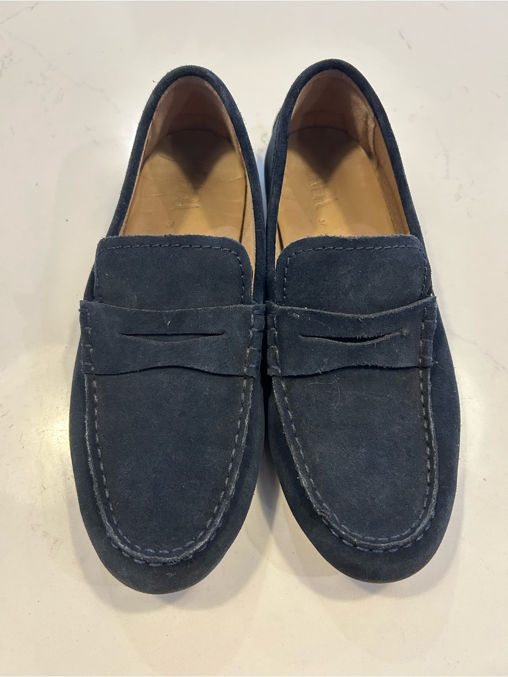 Zara Navy Suede Kids Penny Loafers